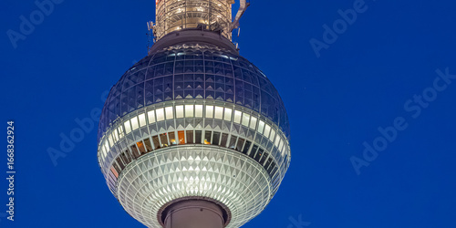 Panoramic View of the Berlin TV Tower Sphere at Night, Germany