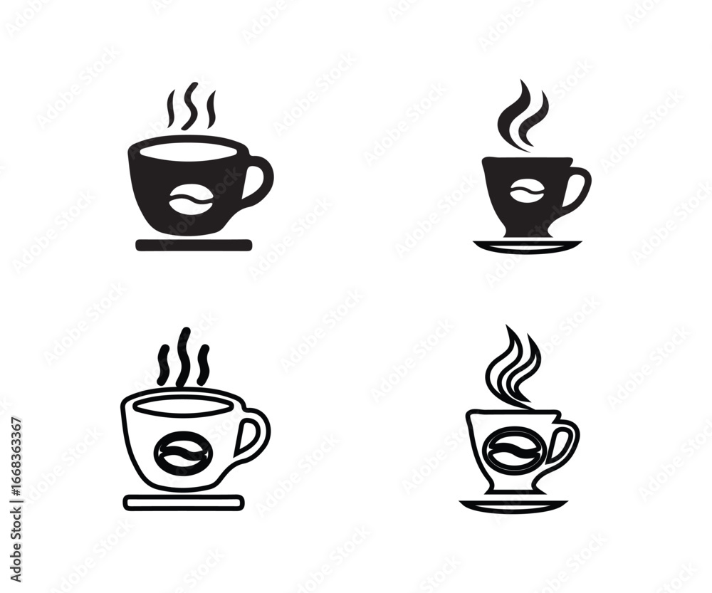 Obraz premium Coffee cup icon set, hot drink i tea cup sign, Hot drink icon, coffee tea collection, Vector Illustration EPS 10.