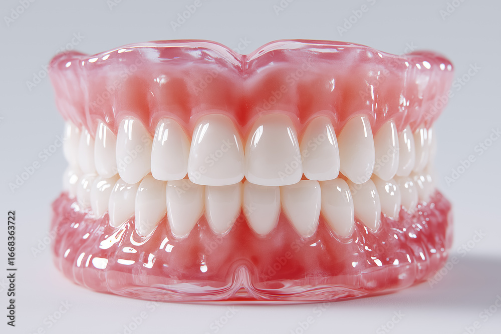 Obraz premium Realistic full set of dentures displaying upper and lower dental prosthetics