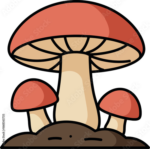 Red cap mushrooms growing forest floor autumn nature illustration vector