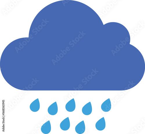 Blue cloud raining water drops weather icon vector