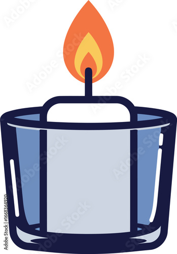 Burning candle in glass holder cozy ambiance warm light festive celebration vector