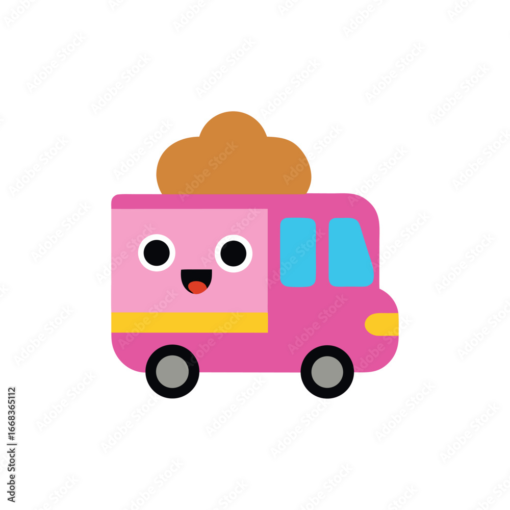 Naklejka premium Cute ice cream truck with smiling design and sweet dessert Vector illustration