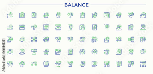 Balance colorful vector line icon set. Included exercise, spirit, peace, meditation, meditate, relax and more. Icons for application. Yoga line icon set. Editable stroke. Vector collection.