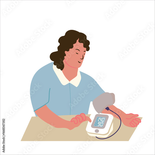 Woman Checking Blood Pressure with Digital Monitor