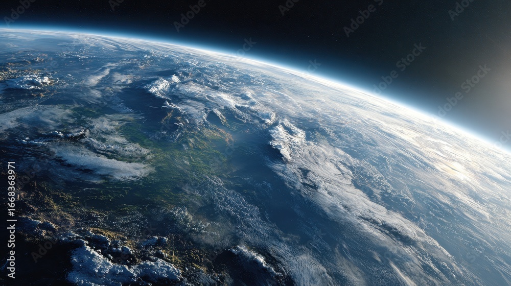 Fototapeta premium View of earth from space showing north america and atlantic ocean during day