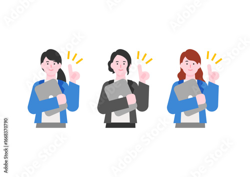 ノートパソコンを持つ女性のイラスト