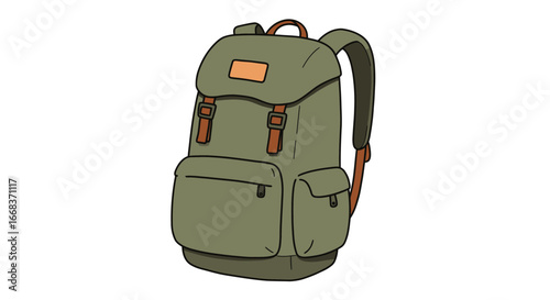Olive rucksack travel bag hiking backpack camping gear adventure pack tourist equipment luggage style on transparent background