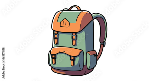 Illustrated rucksack travel backpack camping hiking gear adventure luggage bag journey vacation trip schoolbag on transparent background