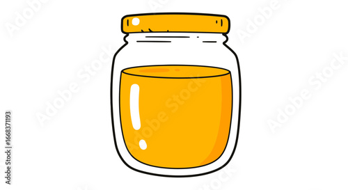 Cartoon jar of golden honey sweet food ingredient healthy natural organic delicious treat tasty illustration on transparent background