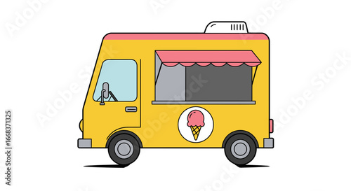 Cartoon icecream truck illustration dessert vehicle food summer sweet treat shop vendor service graphic on transparent background