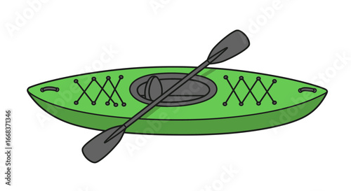 Green kayak with paddle water sport recreation adventure river canoeing boating summer fun outdoor equipment on transparent background