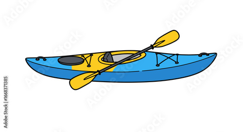 Illustration of a kayak boat with paddle for water sport adventure and recreational activity outdoors on transparent background