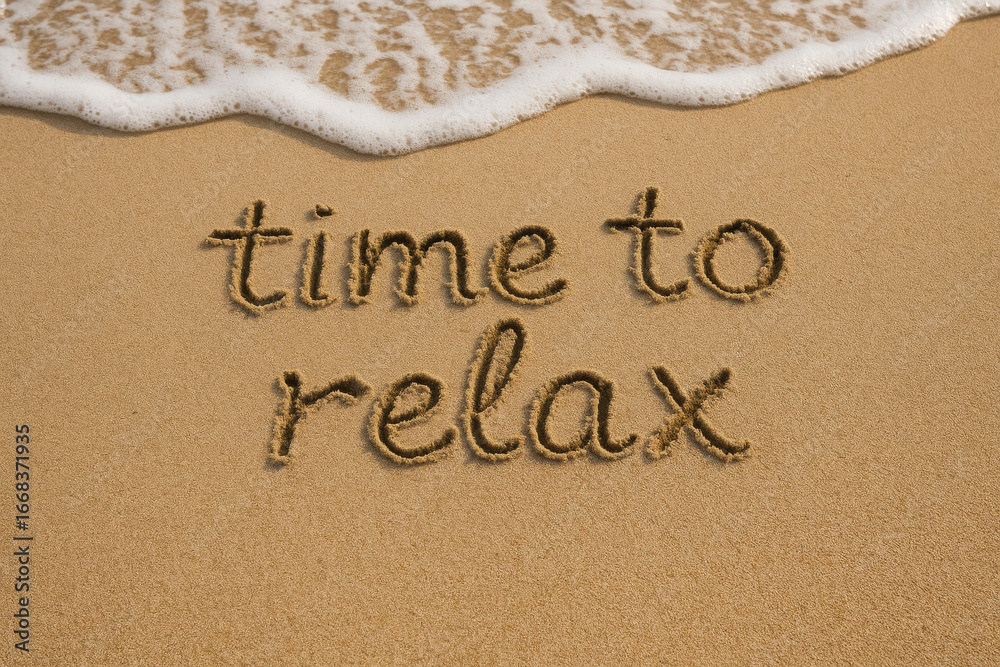 Fototapeta premium Time to relax inspires rest and leisure on soft sand along the peaceful beach shore