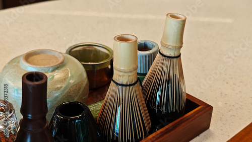 Foto Matcha green tea brewing equipment set