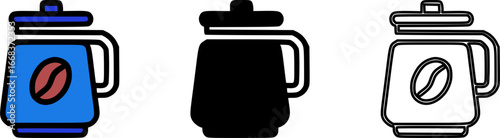 Vector illustration of a coffee cup or mug with a prominent coffee bean.