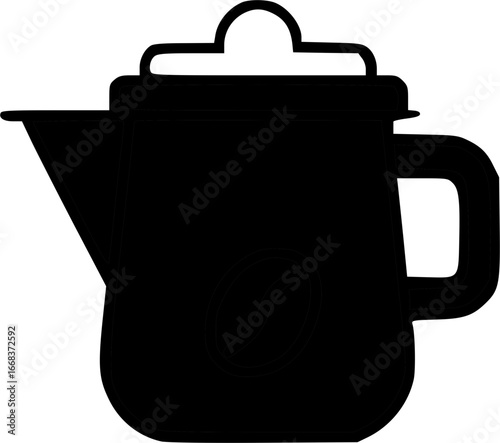 Black silhouette of a coffee pot with a subtle coffee bean detail.