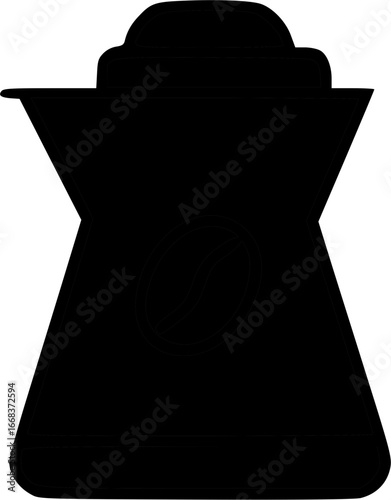 Minimalist black icon of a traditional Cezve coffee maker with a bean detail.
