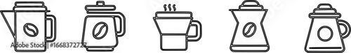 Black and white line art coffee icons set for design elements
