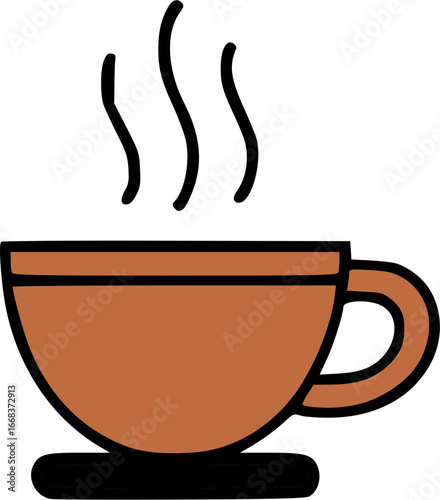 Vector icon of a steaming hot beverage in a brown cup, cozy and warm.