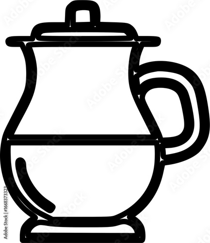 Minimalist black outline drawing of a classic jug or pitcher with a lid and handle.