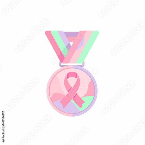 Pink Ribbon Breast Cancer Awareness Medal with Pastel Ribbon.