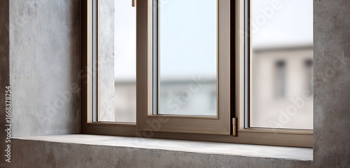 Wallpaper Mural premium bronze window with deep sill, thermal break, pivot hardware revealing accurate colors. Torontodigital.ca