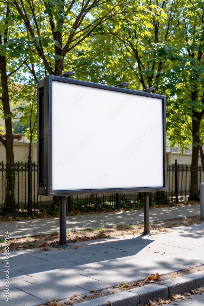 Fototapeta premium Empty Outdoor Billboard with Green Foliage Backdrop