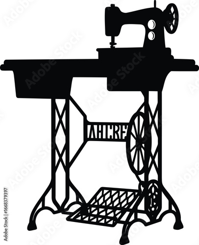 Vintage sewing machine silhouette antique tailor equipment crafting hobby sewing machine vector