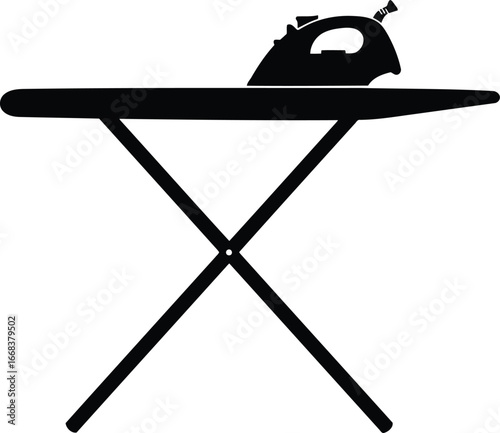 Silhouette of iron on ironing board for domestic chores and laundry care vector