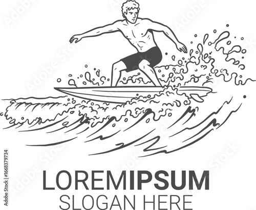 Surfer in a Wetsuit on a Wave Vector Logo