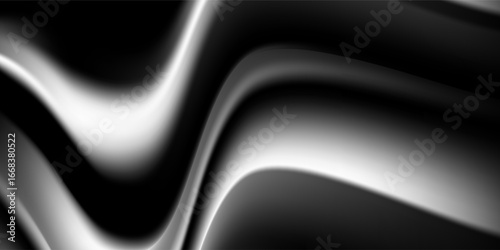 3d chrome spiral template. Silver metal curve element on black background. Y2k fluid wave, flow swirl, 3d path. Dynamic steel shapes. Set vector trend 3d illustration