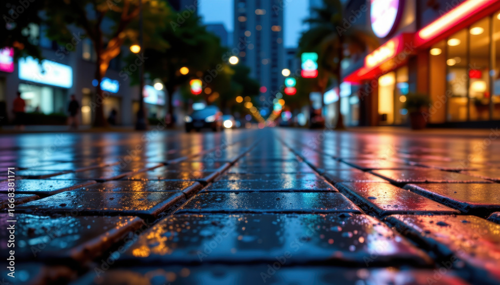 custom made wallpaper toronto digitalNight City Street with Wet Reflective Cobblestones