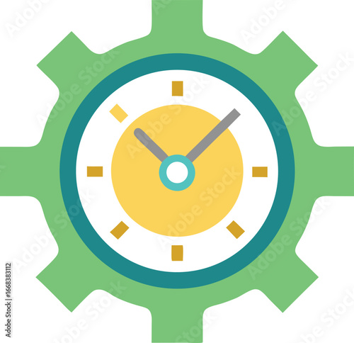 Gear clock mechanism vector illustration showing timekeeping and mechanical engineering concepts