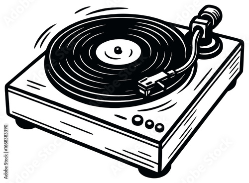 Vintage vinyl record player illustration | retro music turntable art for nostalgic holidays