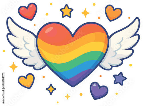 Rainbow heart vector with wings and stars - perfect for love and pride-themed designs
