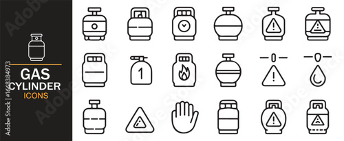 Modern gas cylinder icons for petroleum, fuel, and industrial vector projects.