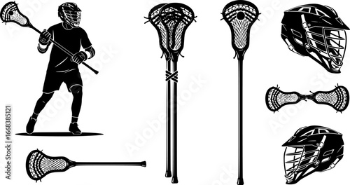 Lacrosse silhouettes, Lacrosse bundle silhouettes, Lacrosse stick silhouettes, Lacrosse helmet silhouette, Lacrosse stick and helmet svg, Lacrosse stick clipart, Lacrosse stick vector illustration.