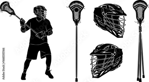 Lacrosse silhouettes, Lacrosse bundle silhouettes, Lacrosse stick silhouettes, Lacrosse helmet silhouette, Lacrosse stick and helmet svg, Lacrosse stick clipart, Lacrosse stick vector illustration.