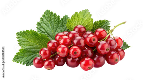 Red Currants Isolated on White Background with Fresh Green Leaves