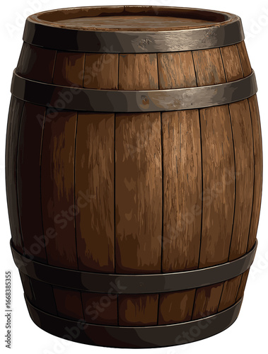 Rustic wooden barrel vector: vintage cask design for decor, brewing, and storage concepts