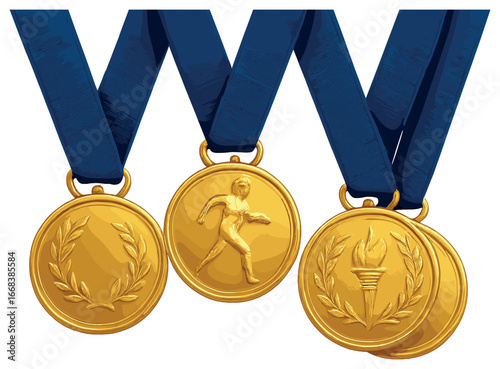 Cascading gold medals vector | olympic winning symbols | achievement and success concept