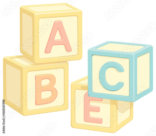 Pastel alphabet blocks vector: cute baby learning toys for nursery decor and child education