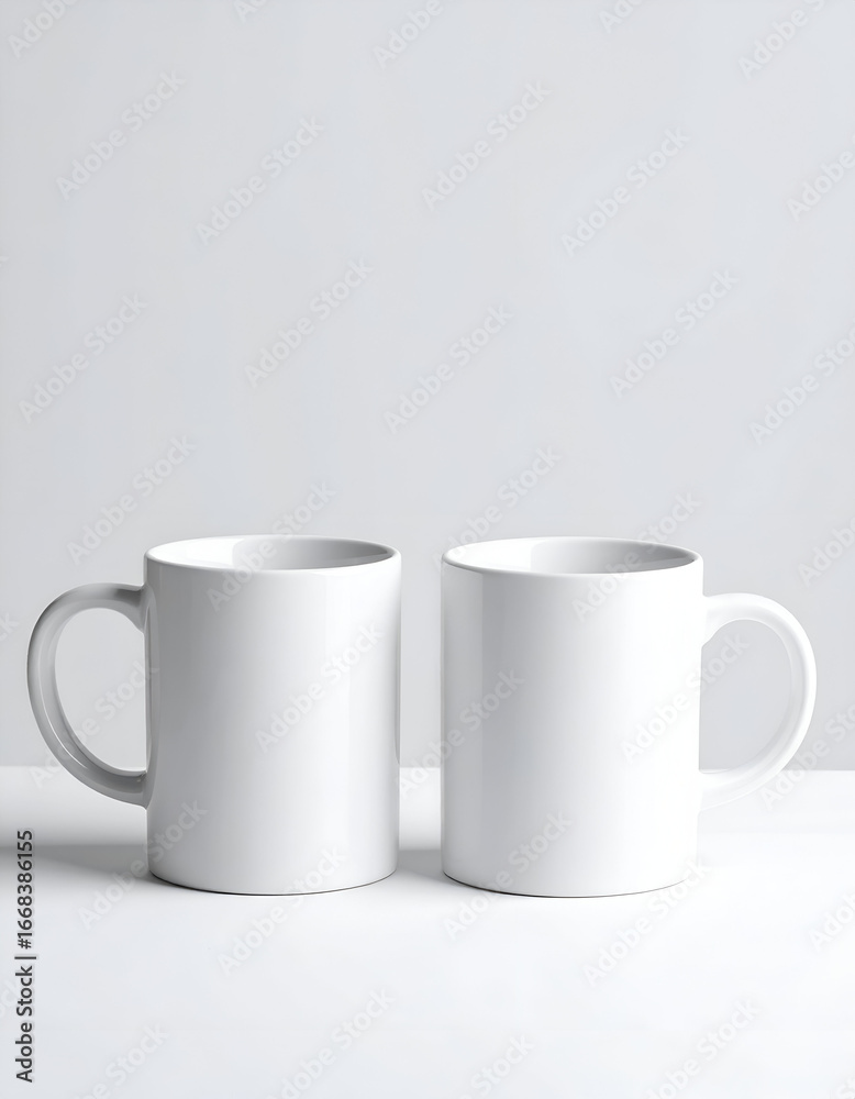 Fototapeta premium A versatile stack of blank mugs ready for your custom message. This image is perfect for commercial use, including advertising, marketing materials, and presentations that need a professional.