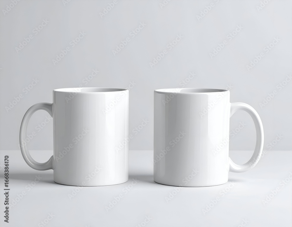 Fototapeta premium A versatile stack of blank mugs ready for your custom message. This image is perfect for commercial use, including advertising, marketing materials, and presentations that need a professional.