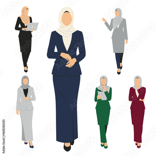 A set of vector elements of islamic women hijab fashion style dress