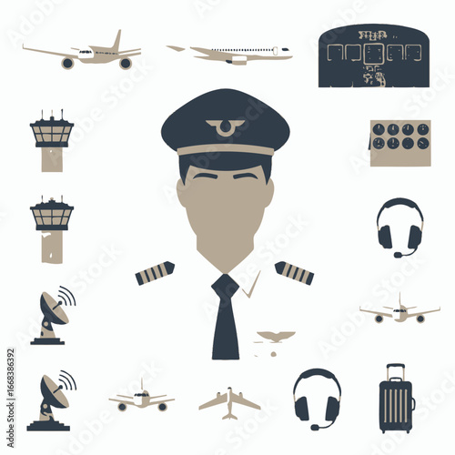 Illustration of a pilot with aviation icons