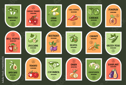 Cute Vegetable Label Set. Farm Fresh Ready-to-Use Templates