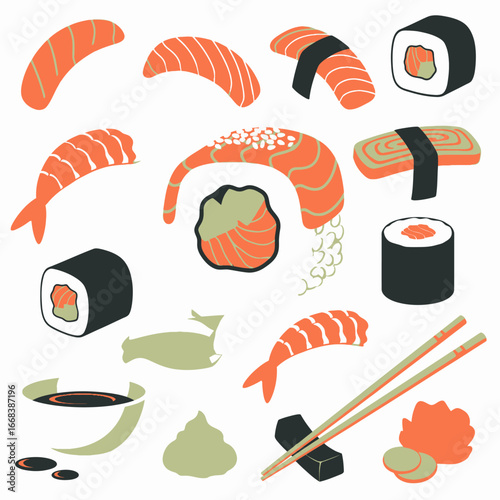 A vibrant collection of sushi, showcasing various types and ingredients. Perfect for menus or culinary blogs.