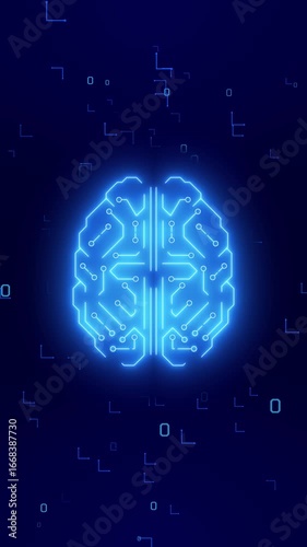 Wallpaper Mural A glowing vertical animation of a human brain with connecting data lines, representing artificial intelligence, thought process, and technology. Torontodigital.ca